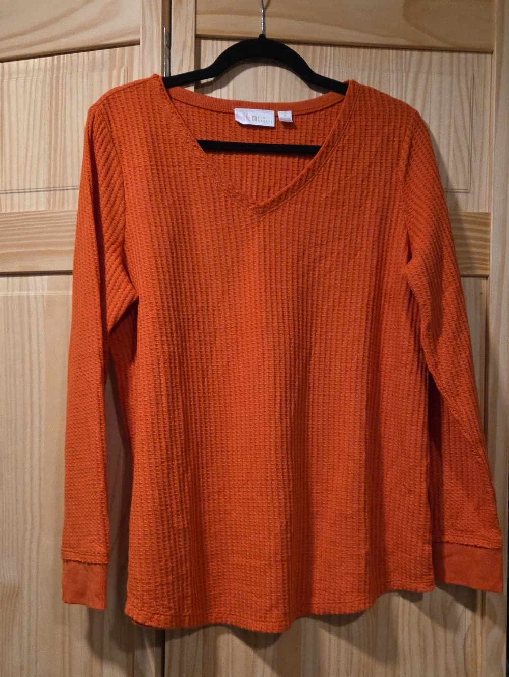 Belle by Kim Gravel Orange Waffle Knit Long Sleeve Top Size M